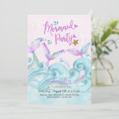 Mermaid Party Ocean Waves Pink Birthday Kaart (Staand voorkant)