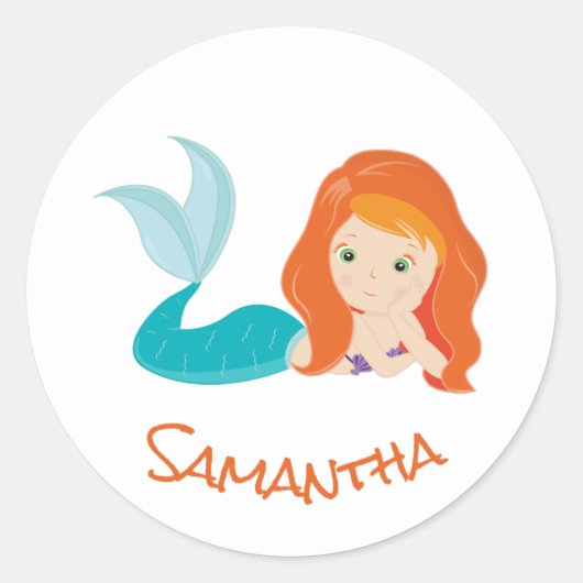 Mermaid Party Oranje Classic Round Sticker (Voorkant)