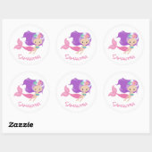 Mermaid Party Paars Ronde Sticker (Vel)