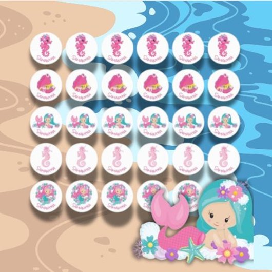 Mermaid Party Paarse bloemenlabels Labels