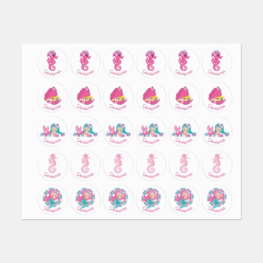 Mermaid Party Paarse bloemenlabels Labels (Vel)