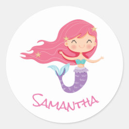 Mermaid Party Paarse Classic Round Sticker