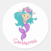 Mermaid Party Paarse Classic Round Sticker (Voorkant)
