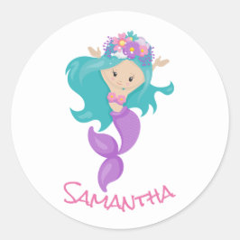 Mermaid Party Paarse Classic Round Sticker