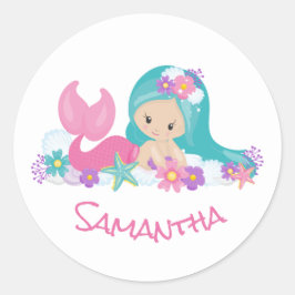 Mermaid Party Paarse Classic Round Sticker