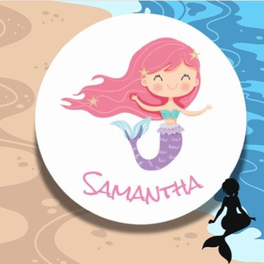 Mermaid Party Paarse Classic Round Sticker