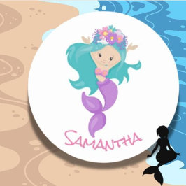 Mermaid Party Paarse Classic Round Sticker