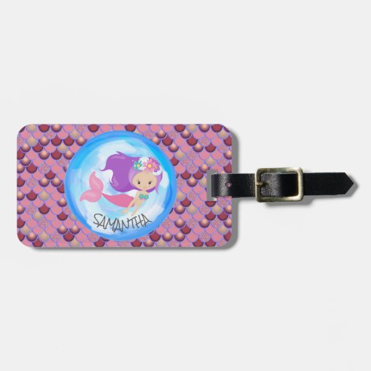 Mermaid Party Paarse Roze Schalen Bagagelabel (Voorkant horizontaal)