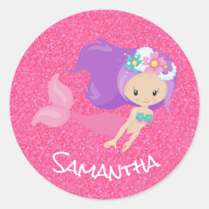 Mermaid Party Pink Glitter Ronde Sticker