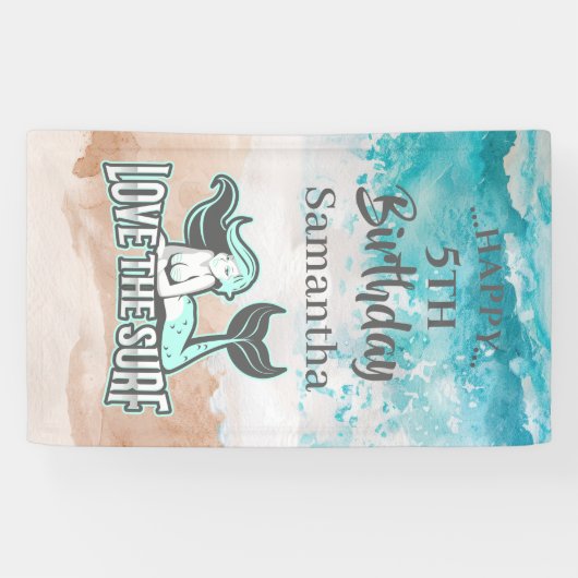 MERMAID PARTY Surf Blauw thema Banner (Horizontaal)