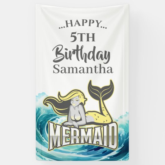 MERMAID PARTY Surf geel thema Banner (Verticaal)