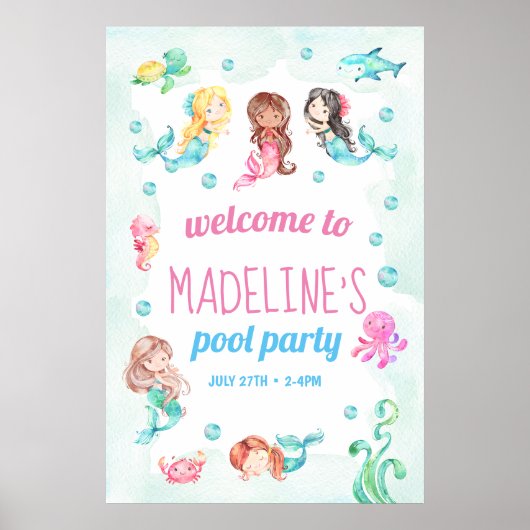 Mermaid party-teken, mermaid-welkomstteken poster (Voorkant)