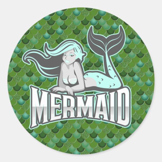 Mermaid Party Warrior Classic Round Sticker (Voorkant)