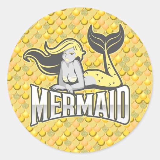 Mermaid Party Yellow Classic Round Sticker (Voorkant)