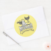 Mermaid Party Yellow Classic Round Sticker (Envelop)