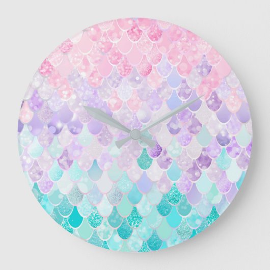 Mermaid Pastel Girls Bedroom Nursery Clock Grote Klok (Voorkant)