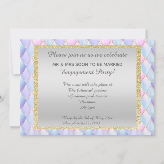 Mermaid pastel Glitter Elegant Verloving Kaart (Achterkant)