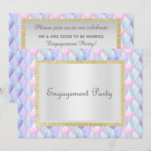 Mermaid pastel Glitter Elegant Verloving Kaart (Voorkant / Achterkant)