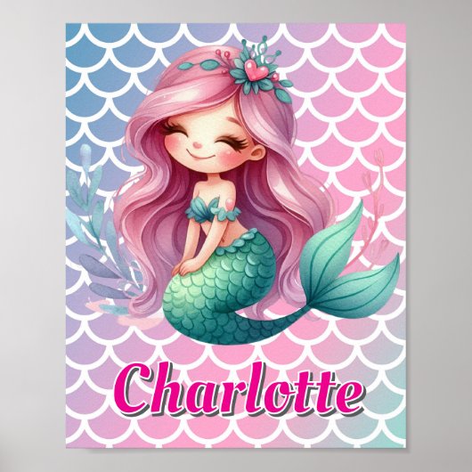 Mermaid patroon aangepaste naam poster (Voorkant)