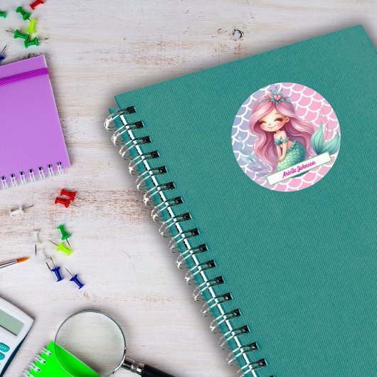 Mermaid patroon aangepaste naam ronde sticker