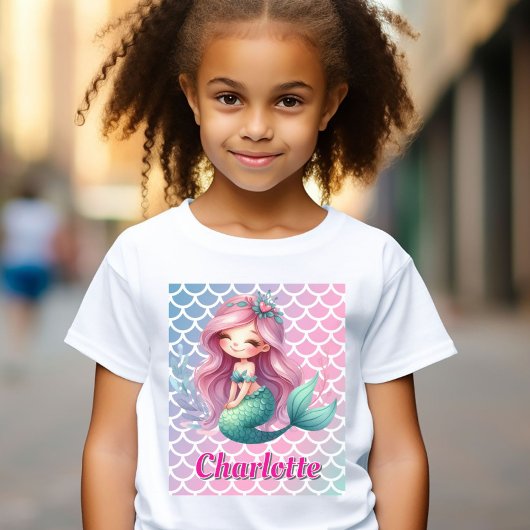 Mermaid patroon aangepaste naam t-shirt