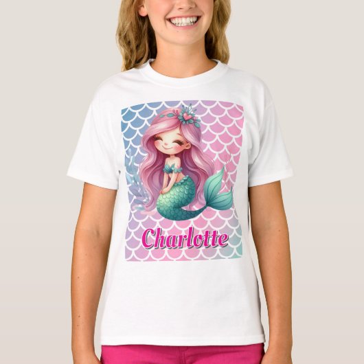 Mermaid patroon aangepaste naam t-shirt (Voorkant)