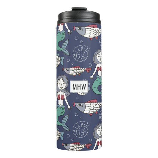 Mermaid Pattern aangepaste monogram tumbler Thermosbeker (Voorkant)