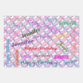 Mermaid Pattern Birthday Girly Custom Name Roze Inpakpapier Vel (Voorkant 3)