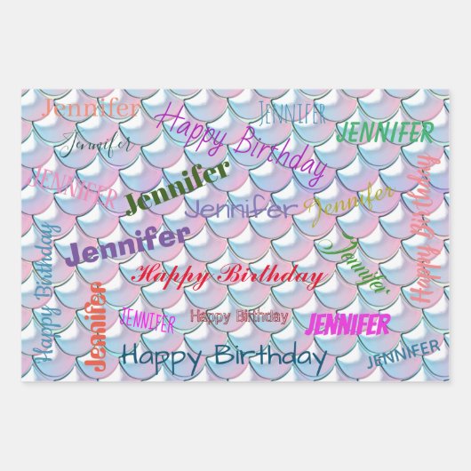 Mermaid Pattern Birthday Girly Custom Name Roze Inpakpapier Vel (Voorkant 2)