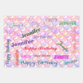 Mermaid Pattern Birthday Girly Custom Name Roze Inpakpapier Vel (Voorkant)