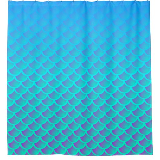 Mermaid Pattern in Aqua Blue en Paars Douchegordijn (Voorkant)