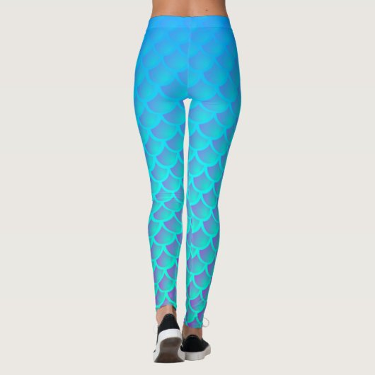 Mermaid Pattern in Aqua Blue en Paars Leggings (Achterkant)