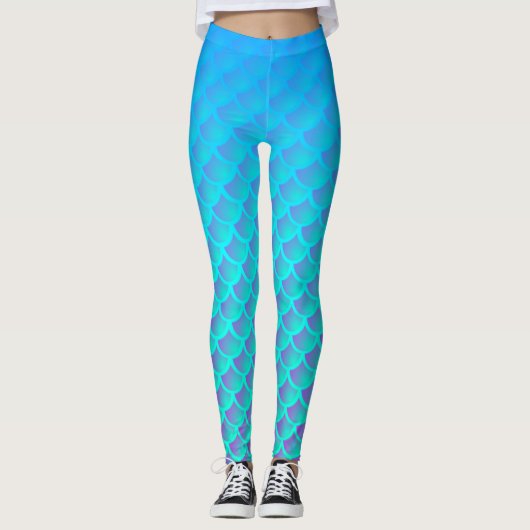 Mermaid Pattern in Aqua Blue en Paars Leggings (Voorkant)