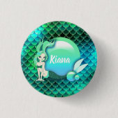 Mermaid Pearls en Scales Monogram Green ID600 Ronde Button 3,2 Cm (Voorkant)