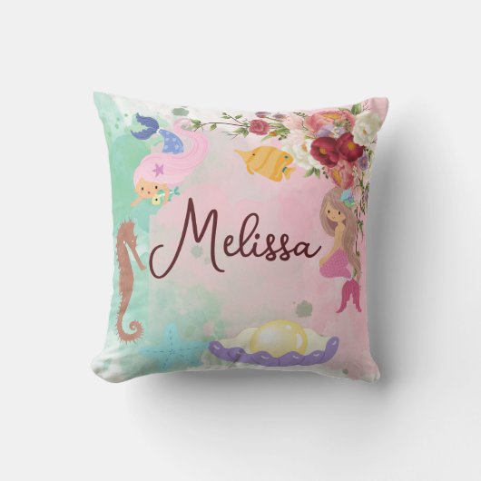 Mermaid personalize Name Sierkussen (Voorkant)