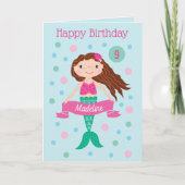 Mermaid Personalized Age & Name Birthday Kaart (Voorkant)