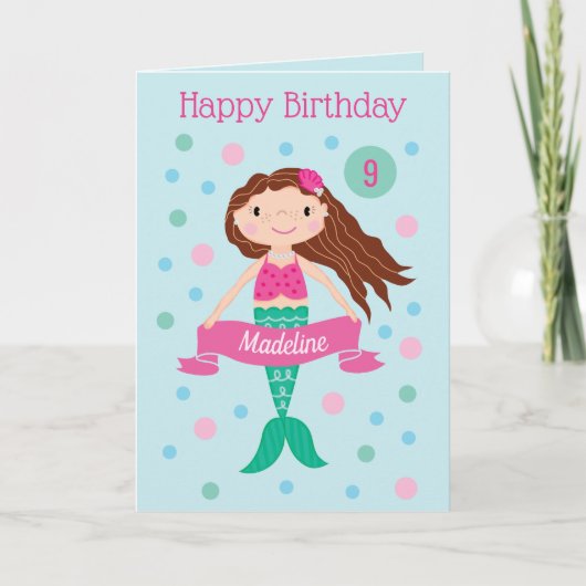 Mermaid Personalized Age & Name Birthday Kaart (Voorkant)
