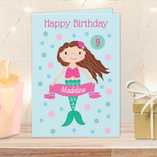 Mermaid Personalized Age & Name Birthday Kaart