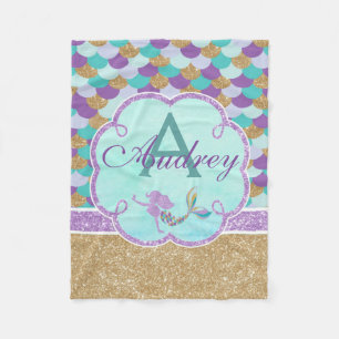 Mermaid Personalized Monogram Throw Blanket Fleece Deken