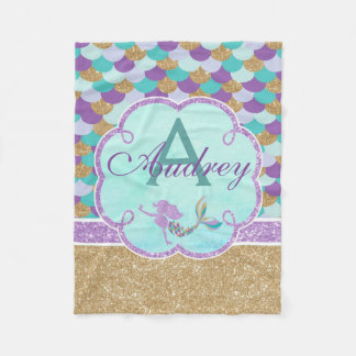 Mermaid Personalized Monogram Throw Blanket Fleece Deken