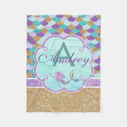 Mermaid Personalized Monogram Throw Blanket Fleece Deken (Voorkant)