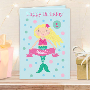 Mermaid Personated Age & Name Cute Birthday Card Kaart