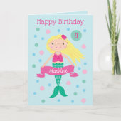 Mermaid Personated Age & Name Cute Birthday Card Kaart (Voorkant)