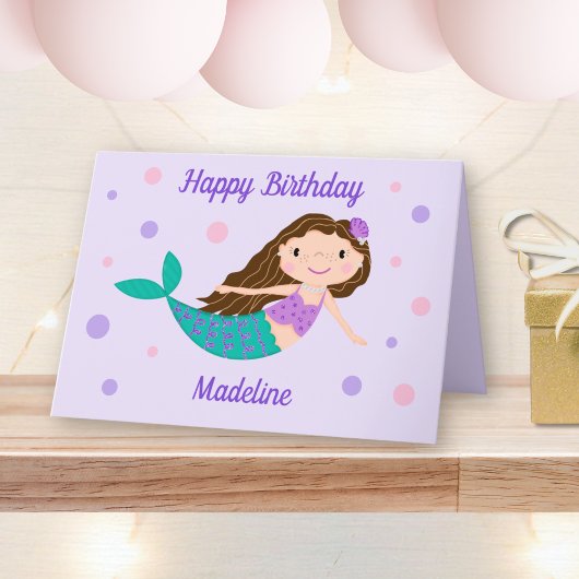 Mermaid Personated Name Paars Birthday Card Kaart