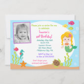 Mermaid Photo Birthday Party Invitation Kaart (Voorkant)