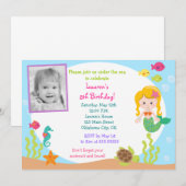 Mermaid Photo Birthday Party Invitation Kaart (Voorkant / Achterkant)