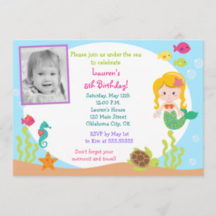 Mermaid Photo Birthday Party Invitation Kaart