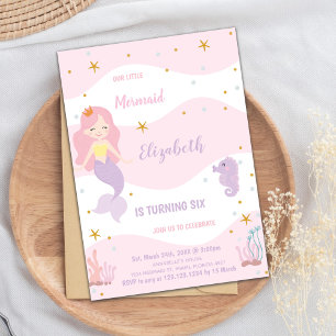 Mermaid Pink Birthday Invitations Kaart