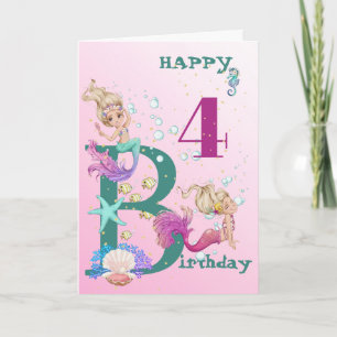 Mermaid Pink Blue Personal Age Cute Card Kaart