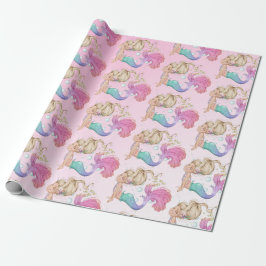 Mermaid Pink Cute Bubbles Wrapping Cadeaupapier